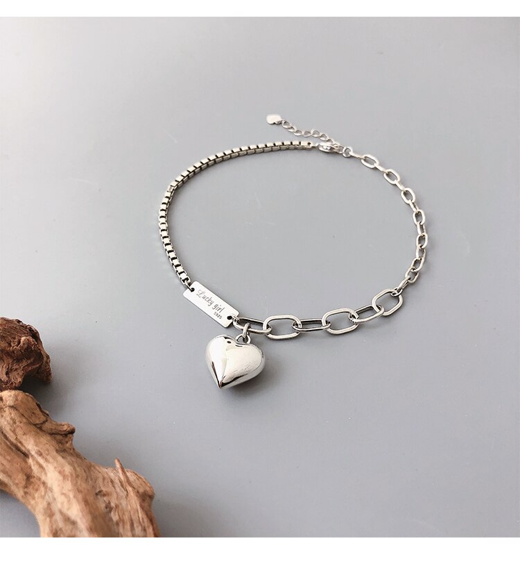 Bracelets en argent Sterling 925 avec lettre géométrique, chaîne pour fille porte-bonheur, cœur, , Bracelets pour femme,