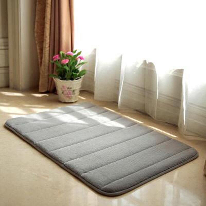 40x60cm Memory Foam Bath Mats Bathroom Horizontal Stripes Rug Non-slip Bath Mats B: Grey