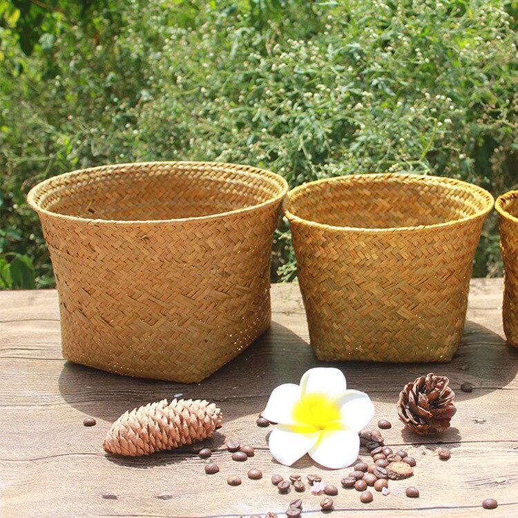Wicker Storage Baskets Handmade Remote Control Toy Sundries Storage Container Natural Seagrass Woven Garden Pot Basket