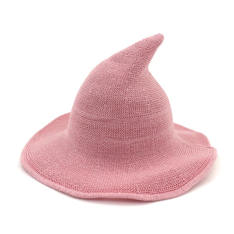 QBHAT Cotton Knitted Witch Hat Cap Casual Wide Brim Bucket Hats Women Funny Folding Magic Wizard Hat Solid Color Chapeau QB25