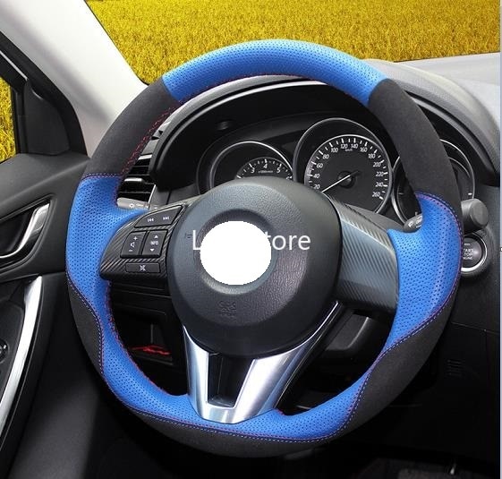 Handgestikte leren stuurhoes voor mazda 3 5 8 m6 cx-5 axela atenza, leren stuurhoes universeel 15in