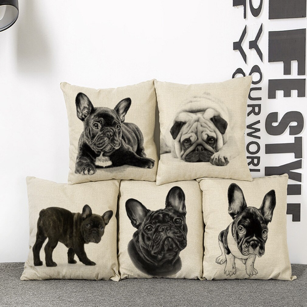 Grappige Mooie Dier Hond Patroon Kantoor Sofa Kussensloop Katoen Linnen Decoratieve Kussens Kussenhoes 45x45CM