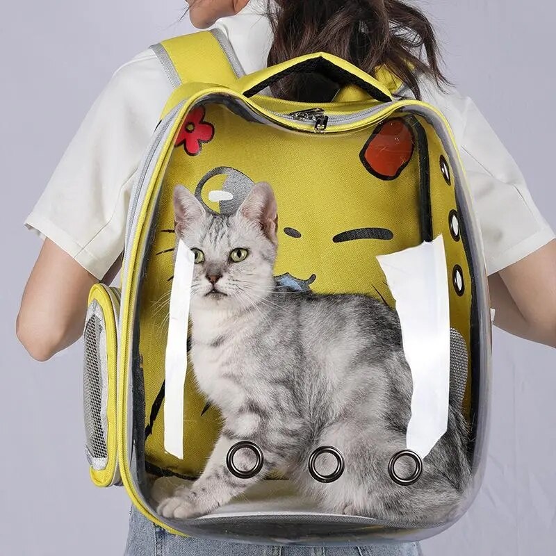 Cat Bag Breathable Portable Pet Carry Backpack Cat and Dog Outdoor Travel Backpack Transparent Cute Ear Pet Backpack Cat Bag