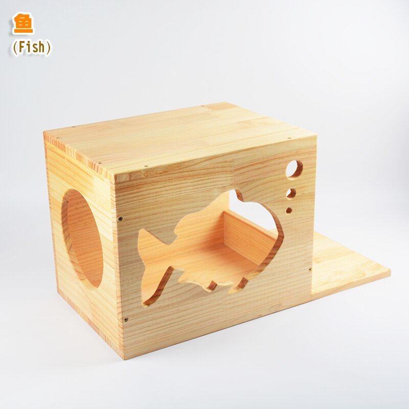 Cat Wood Hanging House Wall Mounted Cat Nest Kitten Climbing Scratching Frame DIY Pet Toys Cat Tower Cat Condo HW170: fish