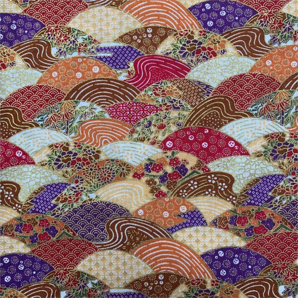 Cotton Bronzing Fabric Japanese Wave Cloth For DIY Patchwork Sewing Clothing: FA200188-4 / 50x145cm