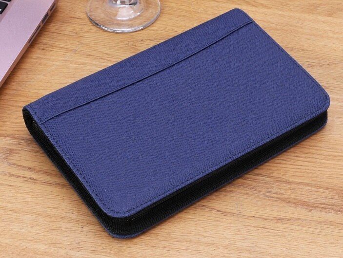 PU Leather Cover A6 Zipper Notebook Loose-Leaf Business Notepad With Calculator: Blue