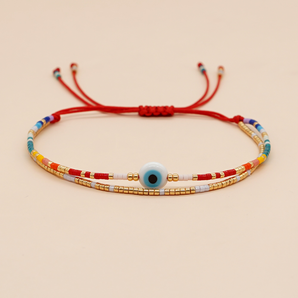 Go2Boho-Pulseras con dijes de cadenas multicapa para hombre y mujer, pulsera de la suerte con cuentas de mal de ojo, cuerda roja, de joyería hecho a mano: Rojo óxido