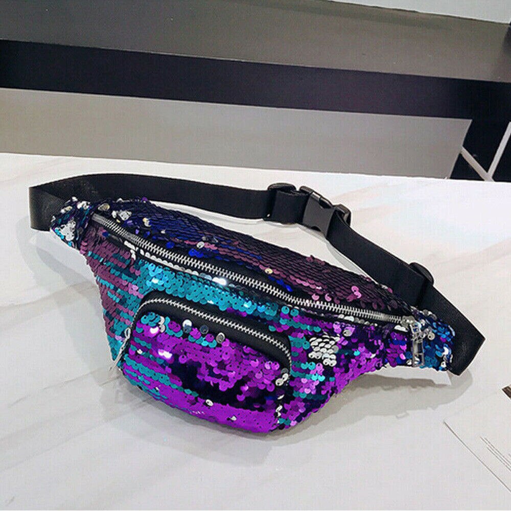 Pretty Sequin Glitter Waist Fanny Pack Belt Bum Bag Pouch Hip Purse Zipper Pouch Running Bag Lovely Messenger Chest Bag: B