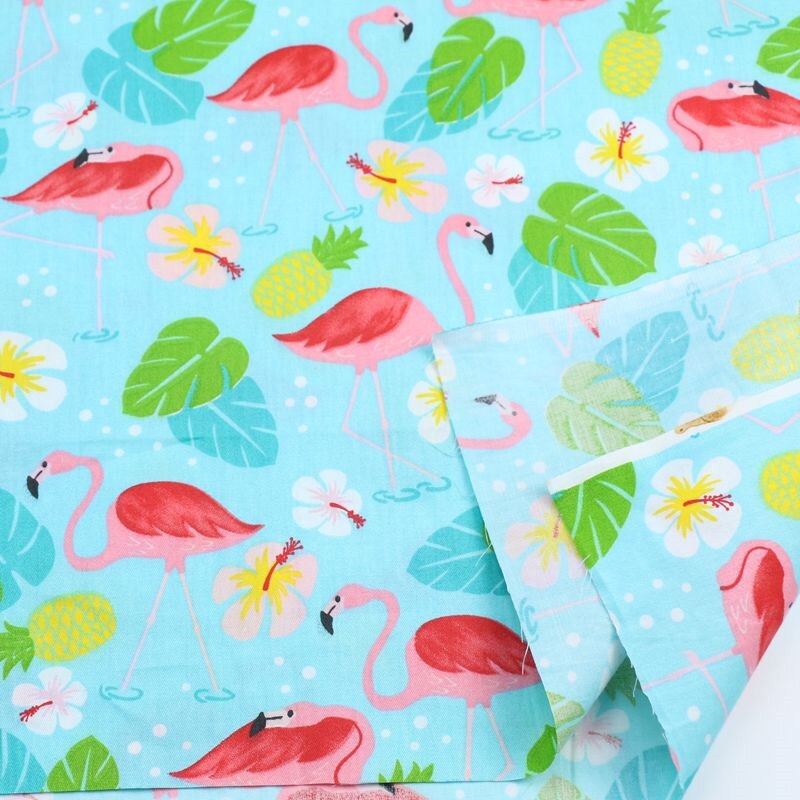 Tela de algodón con estampado de piñas y flamencos de Syunss para Diy, colcha de Patchwork, cunas para bebés, cojines de tela, mantillas de costura: blue / 160x50 CM
