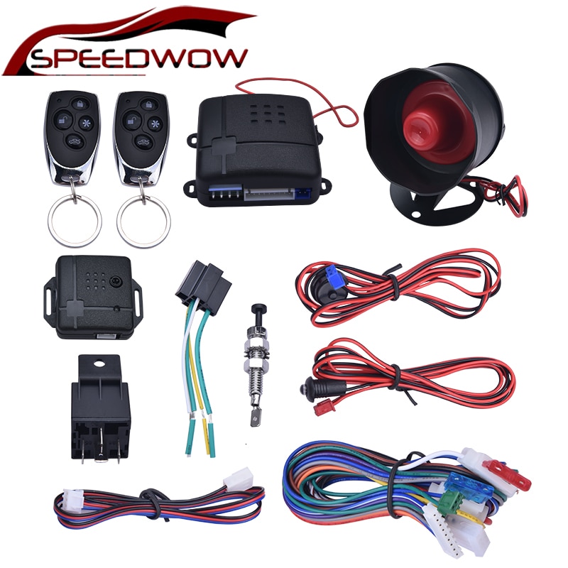 SPEEDWOW Universal Car One-Way Alarm Vehicle System Protection Security System Keyless Entry Siren with 2 Remote Control Burglar
