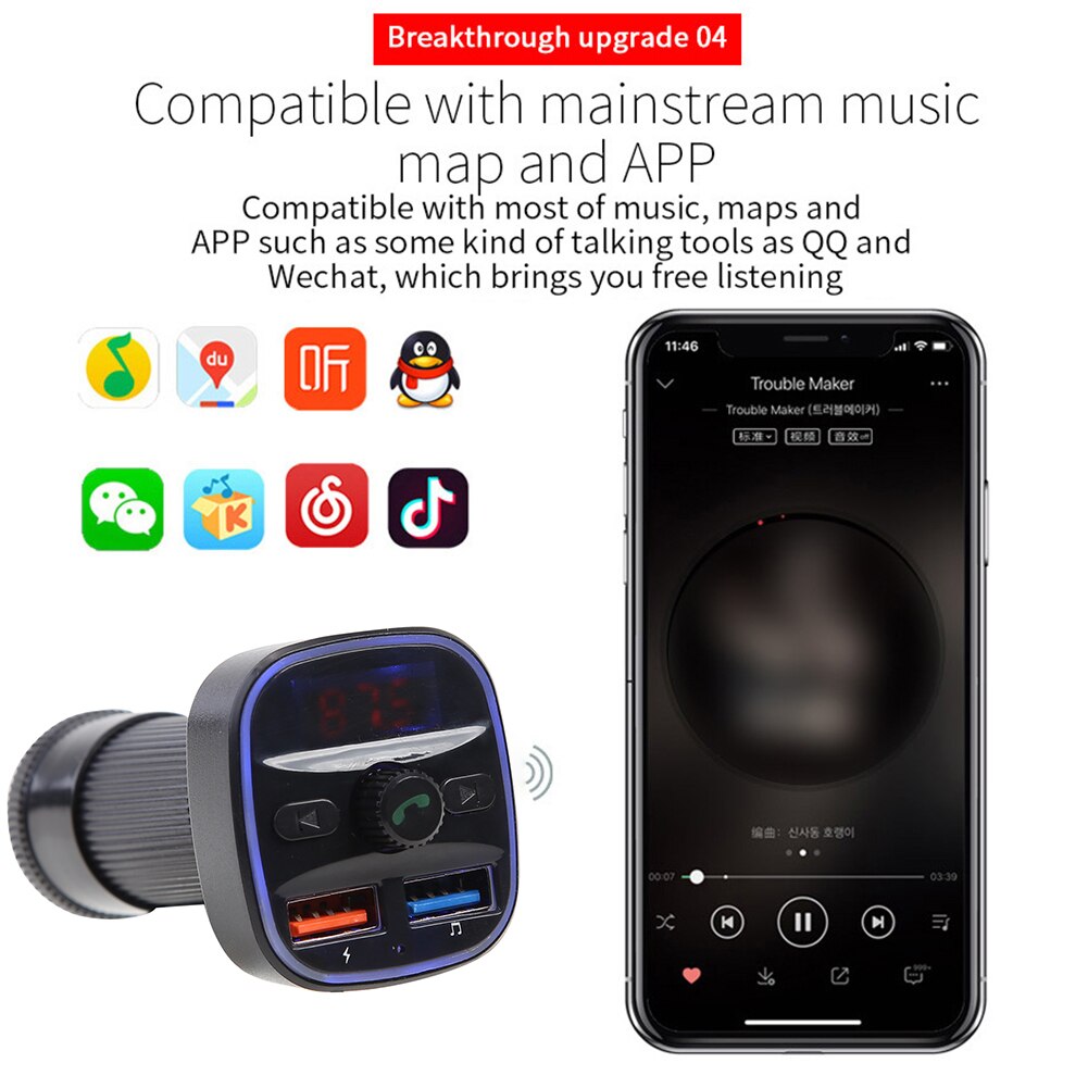 Bluetooth 5,0 FM Sender A23 Auto Blau Licht Freisprecheinrichtung MP3 Spieler USB Ladegerät draussen Persönliche Auto Teile Dekoration
