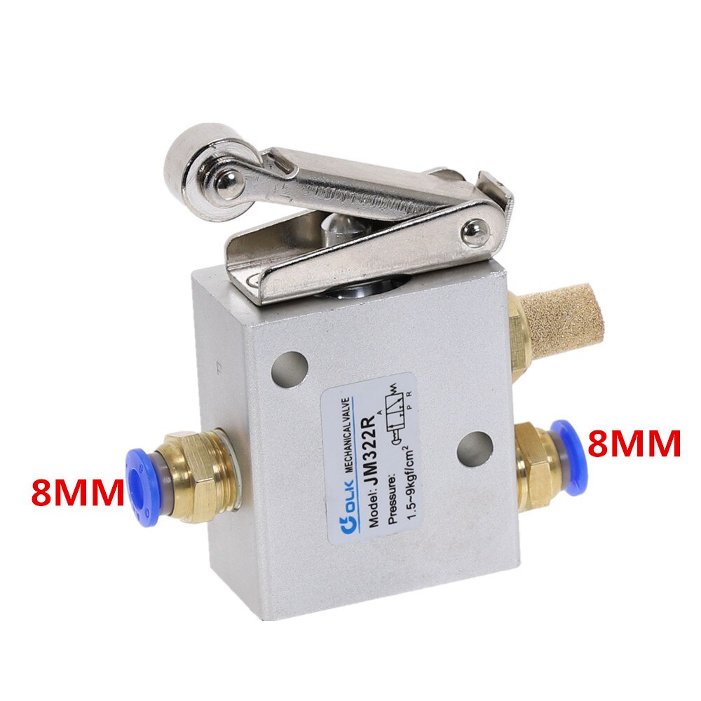 1PCS Pneumatic valve switch JM322R 2 Position 3 Way Female Thread 1/4" 12mm Roller Lever Air Mechanical Valve: 8MM