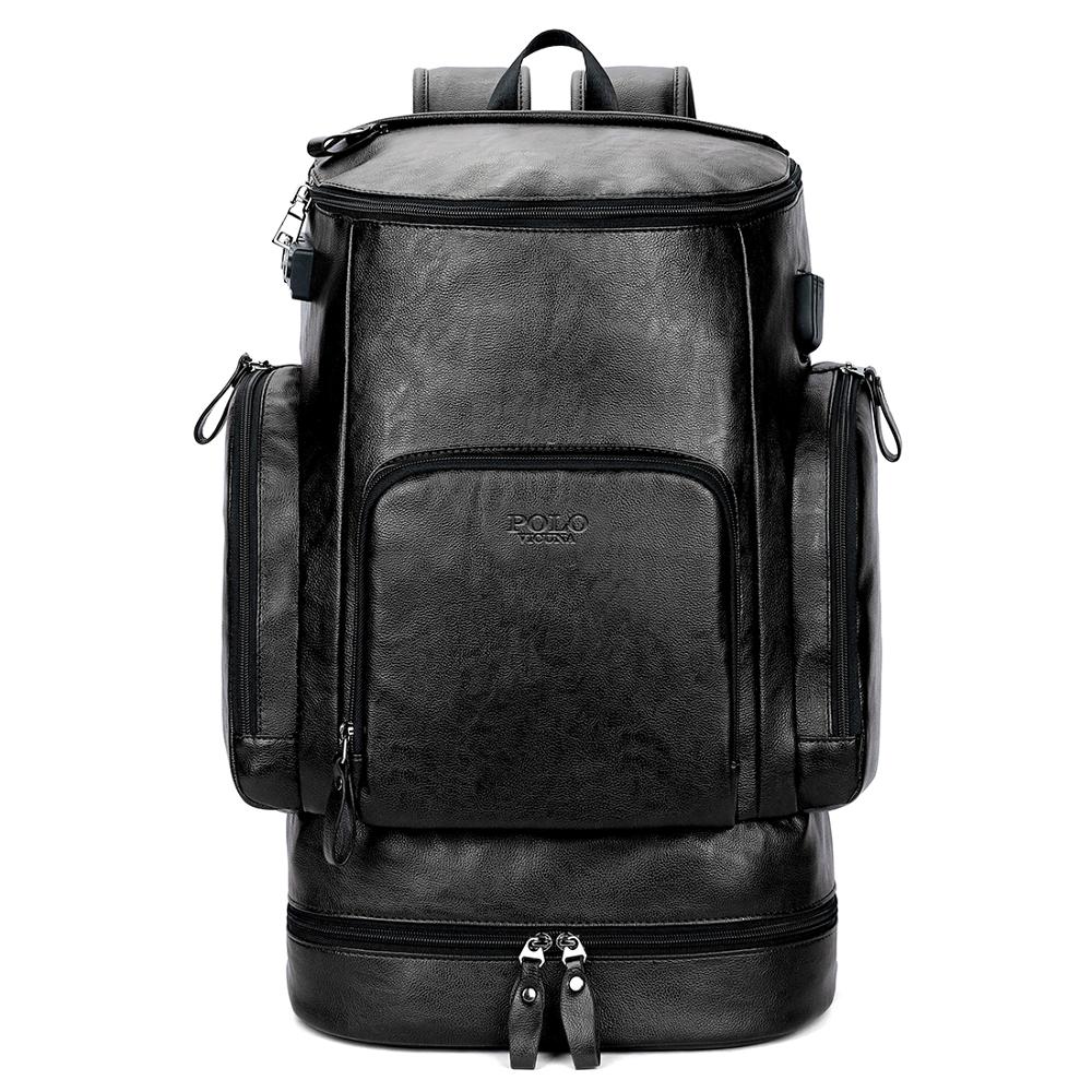 VICUNA POLO cuir nouveauté multifonctionnel ordinateurs portables d'entreprise sac à dos avec trou de casque USB charge voyage hommes sac à dos: black