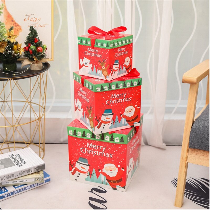 DIY Christmas Decorative Box Set, Cute Santa Clause Reindeer Snowman Print Wrapping Nesting Cardboard Boxes: C