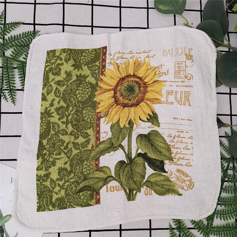 1Pc Small 20x20cm Cotton Terry Printed European American Pastoral Flowers Absorbent Kitchen Square Towel: Style 10