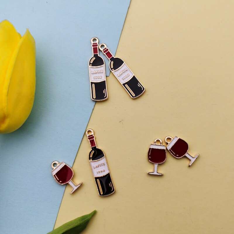 10pcs/pack Wine bottle wine glass goblet Charms Metal Pendant Golden Color Earring DIY Jewelry Accessories: mix