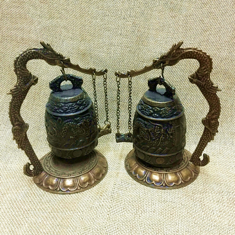 Utskåret antikk kina dragon bjelle asiatisk antikviteter kobber messing lotus buddha buddhisme kunst statue klokke hjem dekorativt håndverk