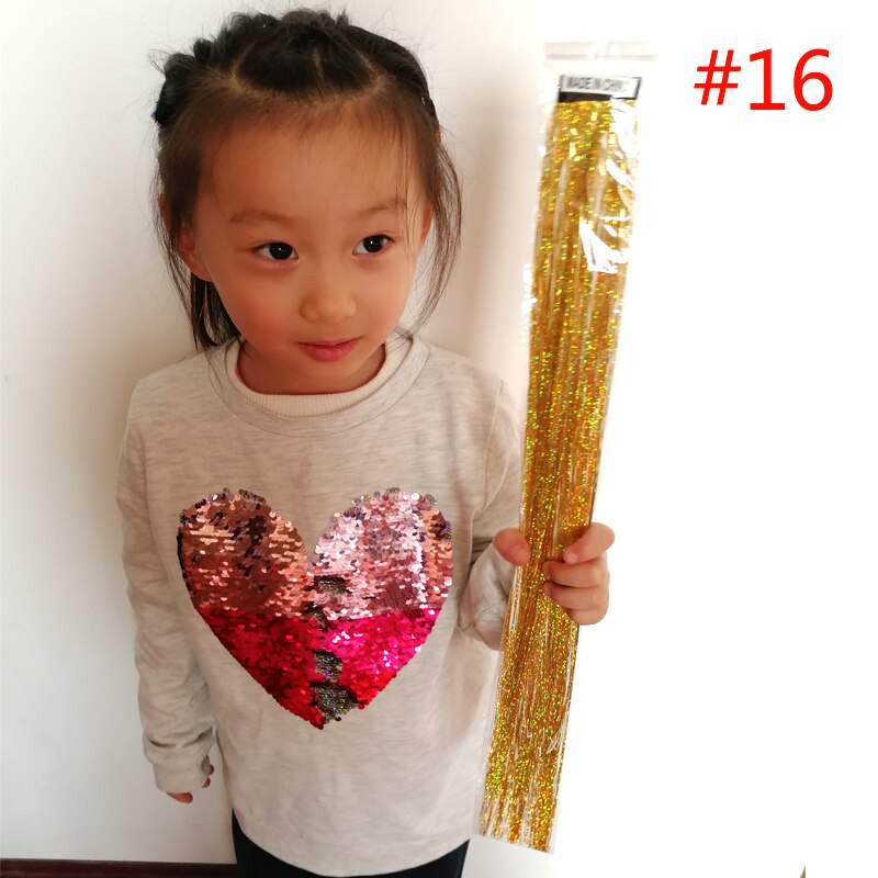 1pc fairy hair tinsel kit varmebestandig pack clip skinnende glitter hair extensions tilbehør til børn piger kvinder 13 farver 45cm: 1pc farve 16