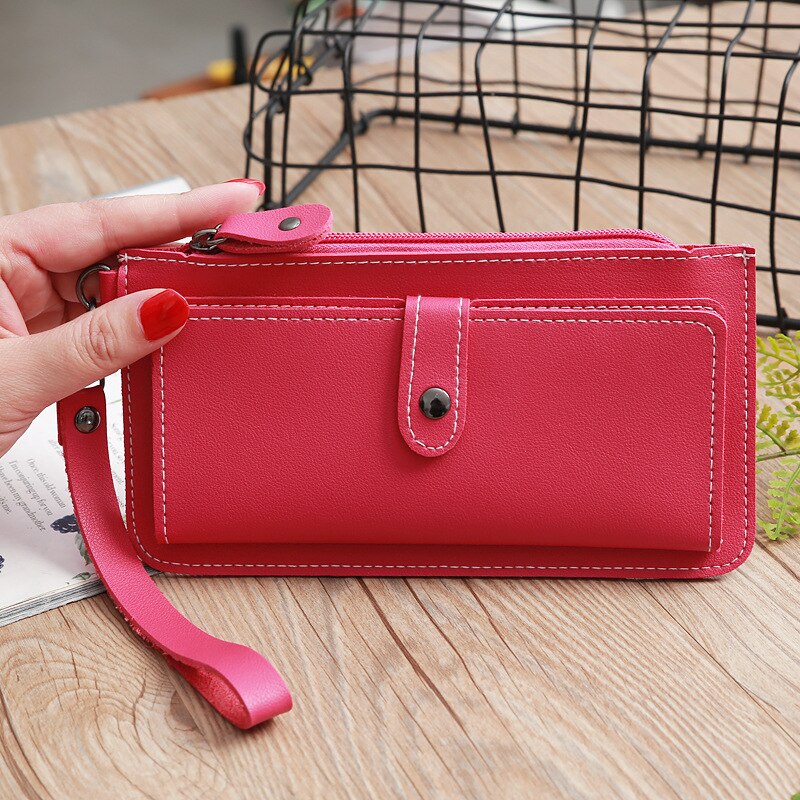 European women's wallet long dark buckle wallet large capacity multi-function hand take purse multi-card wallet: HR