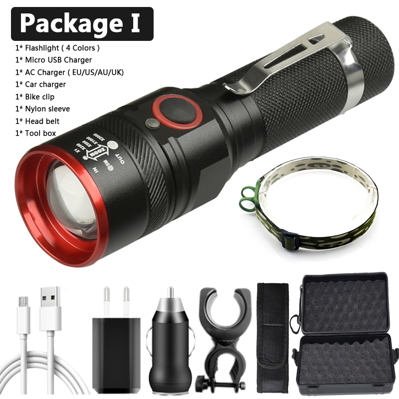 XM-L-linterna Led T6 recargable por USB, batería de 18650, 3000LM, de aluminio, resistente al agua, 3 modos, para ciclismo, Camping, Litwod: AAA / Blanco frío