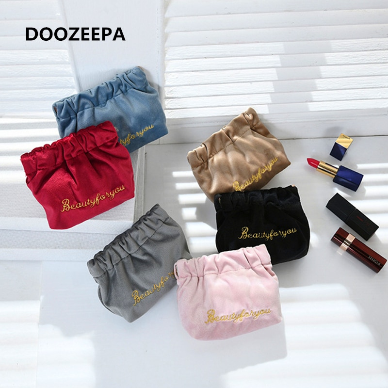 Doozeepa bolsa de cosméticos para meninas, veludo, mini bolsa para batom, organizador para mulheres, bolsa de maquiagem para beleza, sacos de transporte