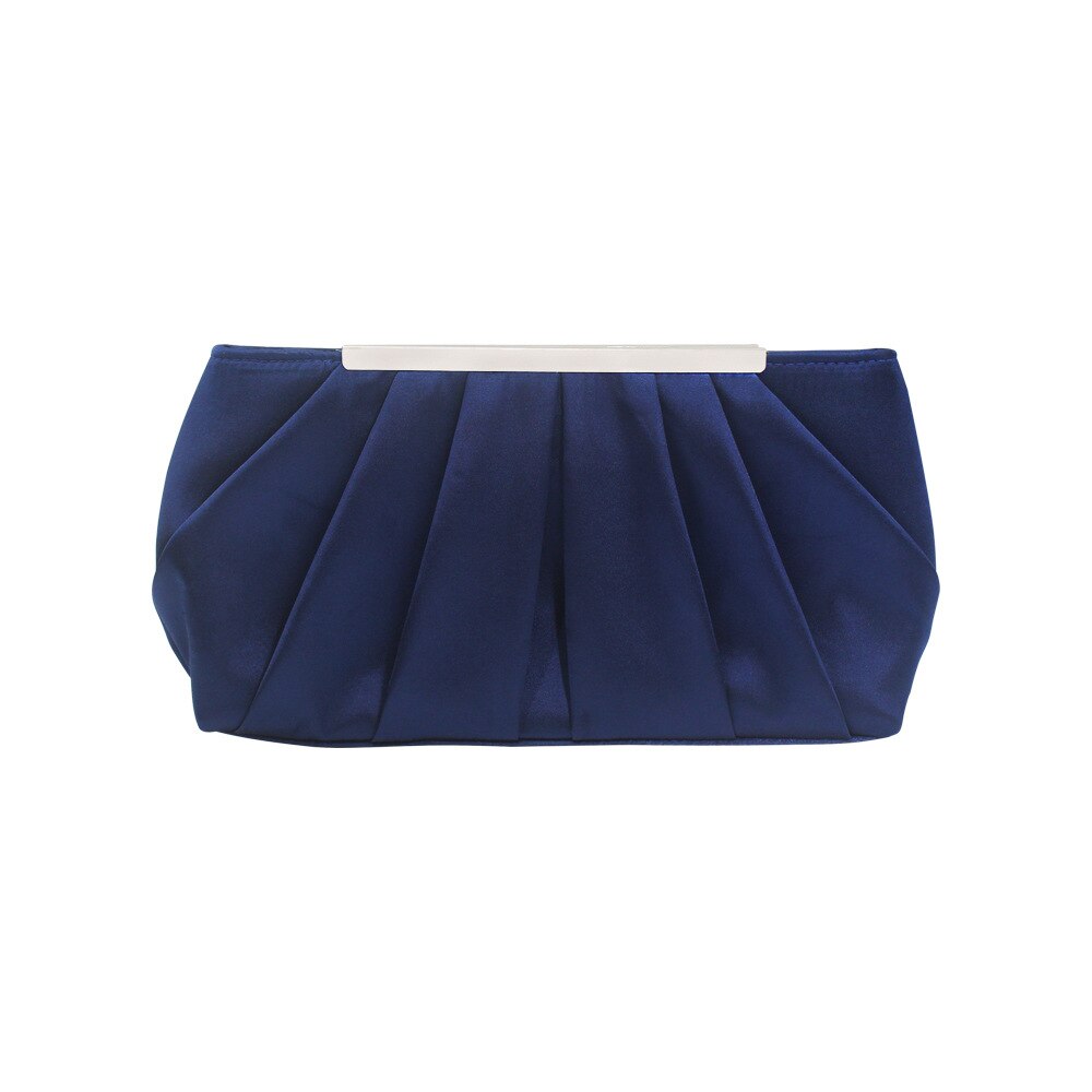 Solid Silk Satin Evening Bag Women Ruched Clutch Bags Wedding Bride Clutches Soft Surface Party Purse: Dark Blue