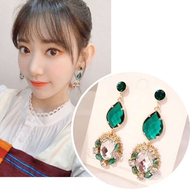 Mengjiqiao Koreaanse Tv Ster Vintage Groene Kristal Ovale Oorbellen Voor Vrouwen Studenten Oorbellen Partij Sieraden