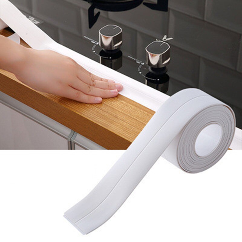 Køkkenvask vandtæt mærkat tape pvc meldug-bevis badeværelse bordplade vandholdende strimmel selvklæbende vaskemærkater: Hvid / 2 mx 2.2cm