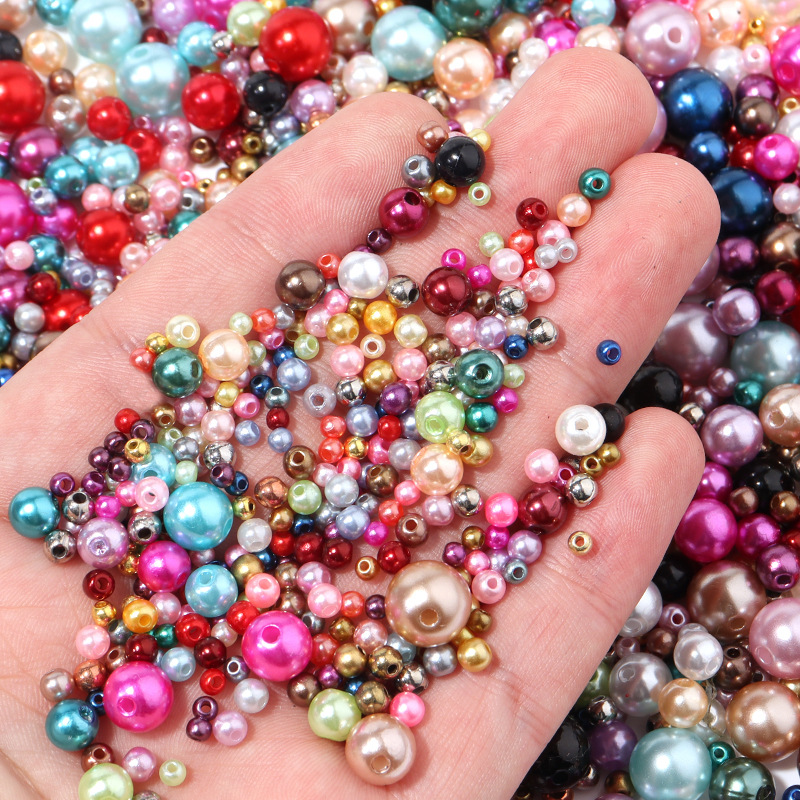 Cuentas de perlas de imitación ABS con agujero, 150 piezas, espaciador redondo de plástico acrílico de 3/4/6/8MM para fabricación de joyas DIY