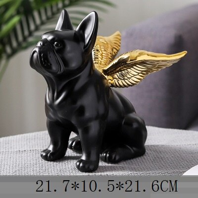 Estatua de BULLDOG Francés, animales, alas doradas, perro negro, escultura artística de cerámica, artesanía nórdica, adorno moderno para decoración del hogar R4312: Gris oscuro