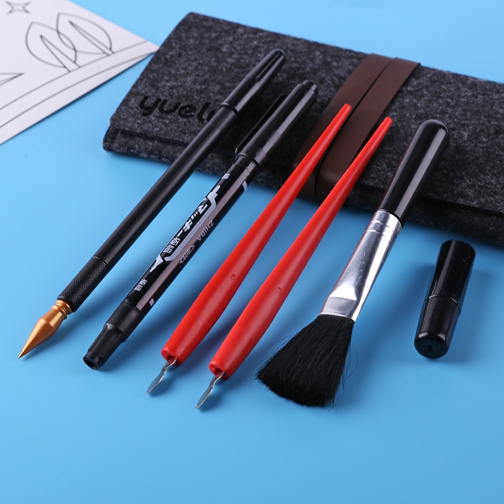 5Pcs Painting Drawing Scratch Arts Set with Stick Scraper Pen Black Brush for Scratch Sketch Art Papers Boards Tools DIY