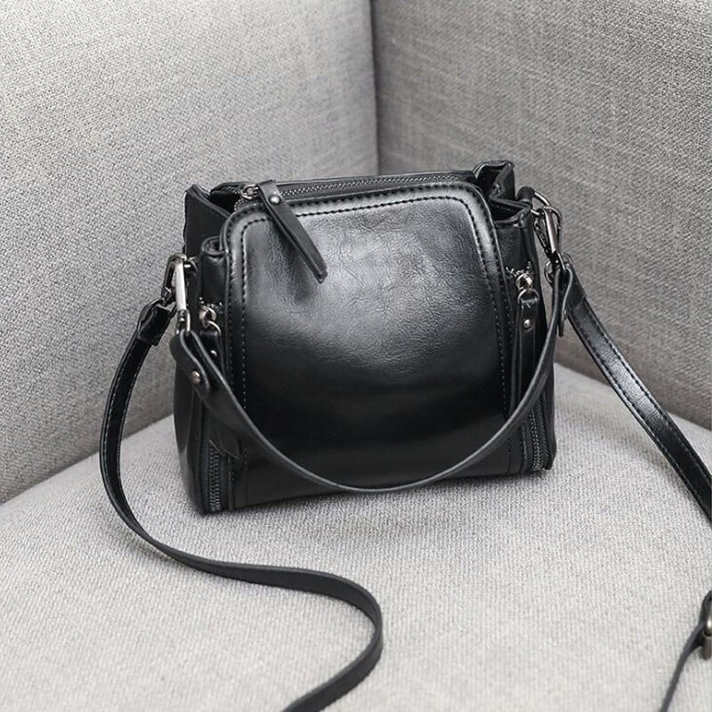 Trend Frauen Tasche Öl Wachs Leder Weibliche Schulter Tasche Kreuz Körper Bote Tote Tasche Geldbörse: schwarz