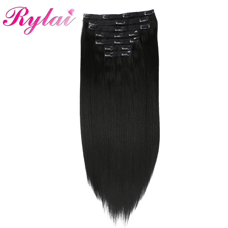 Synthetic Clip-in Extensions Long Straight Hairpieces 24 Inches 7Pcs/Set 20 Clips Black Brown Blond Color For Women RYLAI