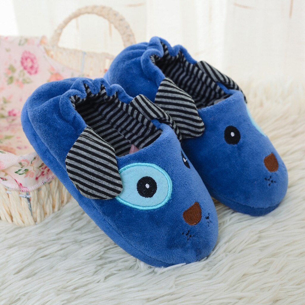 SAGACE Cute Dog Winter Slippers Kids Girls Boys Cartoon Soft-Soled Slippers Indoor Shoes For Children Soft-Soled Slippers: Blue / 26