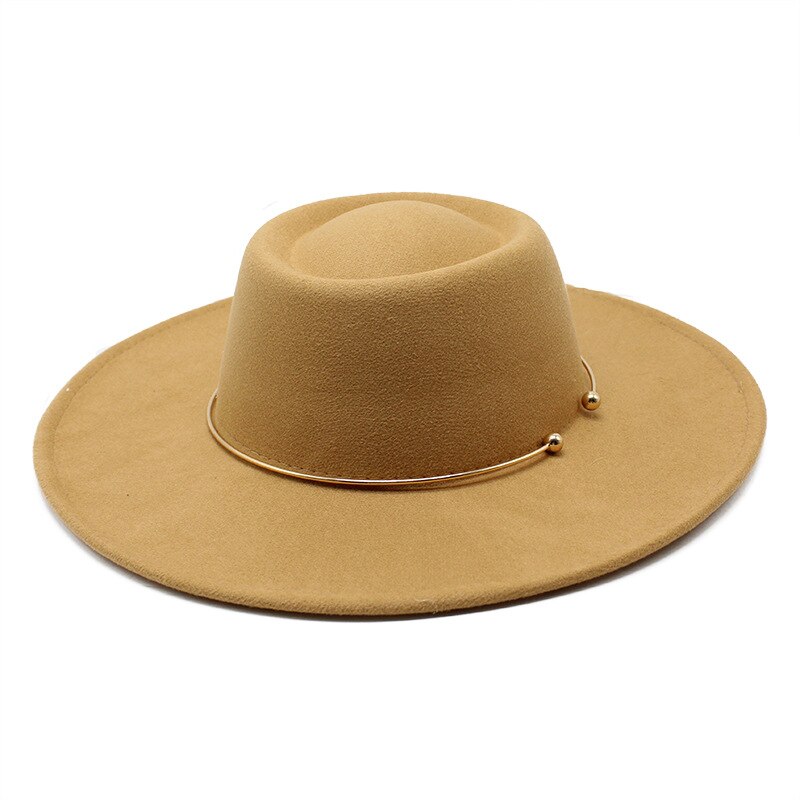 Fedora – chapeau feutré De Jazz pour femmes et hommes, à large bord De 9.5CM, avec chaîne en or, automne hiver, robe formelle: Camel