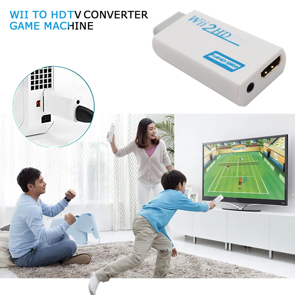 Wii 2 hdmi-konverteradapter 1080p full hd plug & play med 3.5mm ljudutgångar för hdtv pc-skärm display 720p- klar