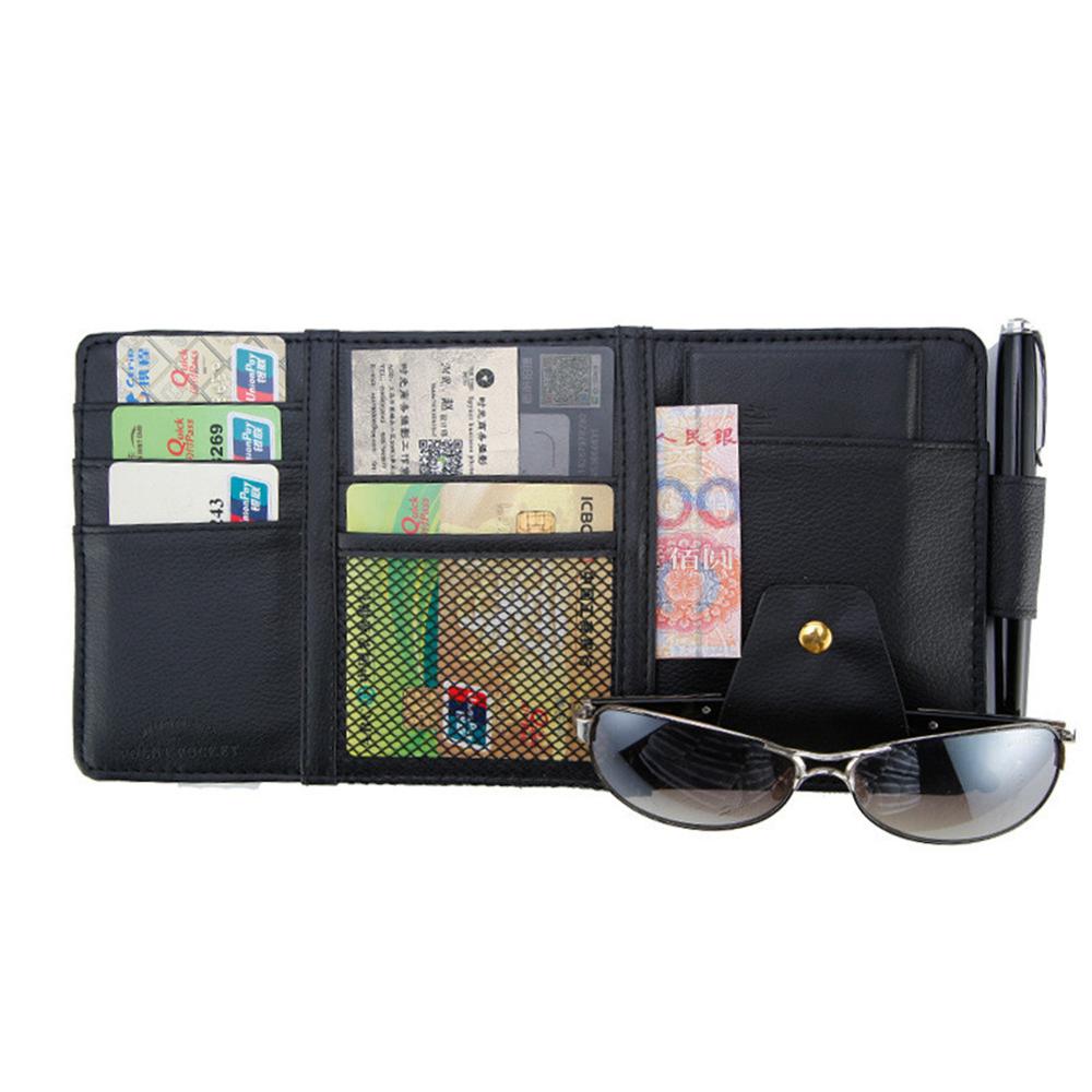 Voiture style visière organisateur Auto pare-soleil pochette de rangement voiture organisateur porte-lunettes de soleil carte organisateur Ticket poche porte-stylo: Black