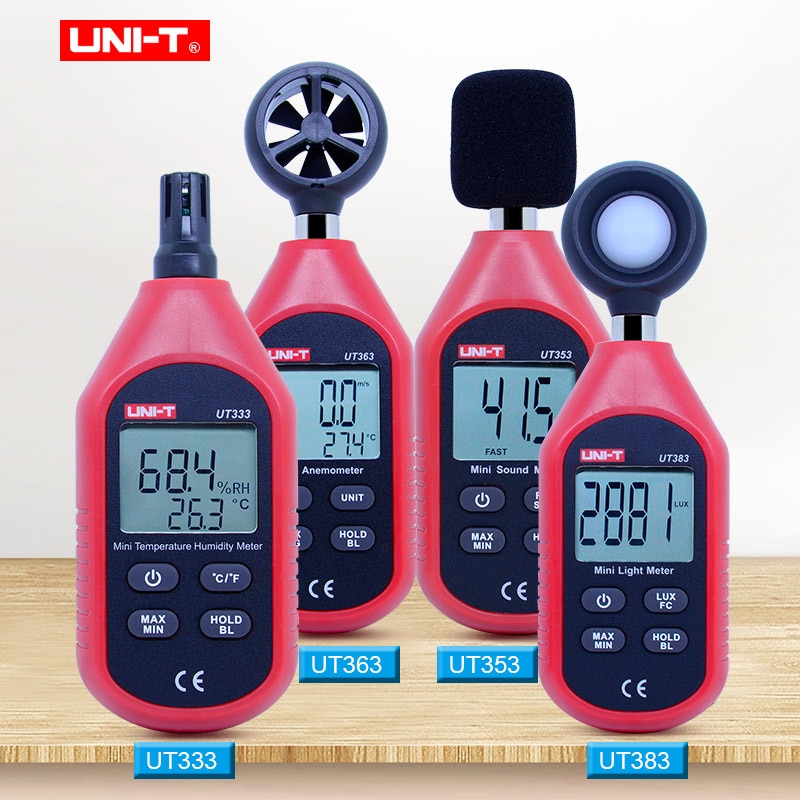 Uni-t  ut333 mini digital termohygrometer  ut353 mini lydmåler  ut363 mini vindmåler  ut383 illuminometer mini lysmåler