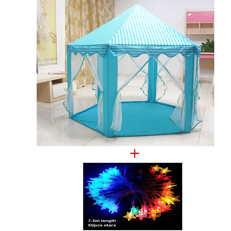 Portatile Princess Castle Gioca Tenda Giocattolo Per Bambini Attività Fata Casa bambini Indoor Outdoor Playhouse Tenda Della Spiaggia Bambino che gioca Giocattolo: blue with lightstar