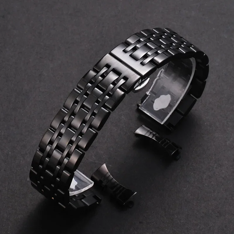 Armband aus gebogenem Ende, Arc-Metall-Armband, 16 mm, 18 mm, 19 mm, 20 mm, 21 mm, 22 mm, massives Edelstahl-Uhrenarmband für TISSOT Butterfly-Schnalle: Kohle schwarz / 22mm
