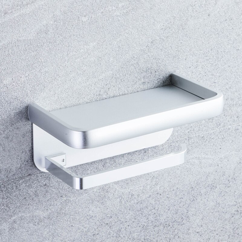 Soporte de papel higiénico montado en la pared para baño, portarrollos de aluminio negro mate, soporte de papel de cocina: Silver