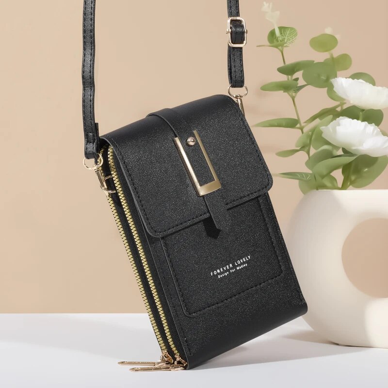 Touch Screen Mobile Phone Bag, Mini Flap Crossbody Bag, Faux Leather Purse, Vertical Wallet With Card Slots