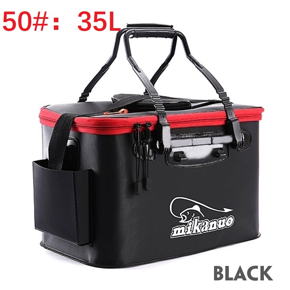 5 Sizes 11-35L Portable Zipper live Fishing Bucket Outdoor Folding EVA Fishing Bag Live Fish Bucket Camping Hiking Fishing Bag: Black 35L