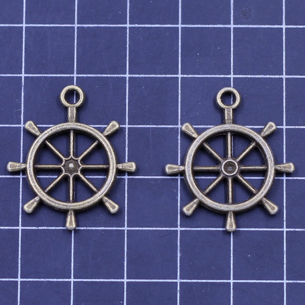 10Pcs Pendants Rudder Ship Sea Zinc Metal Alloy Bronze Tone Jewelry DIY Making Finding Charms 25x24mm
