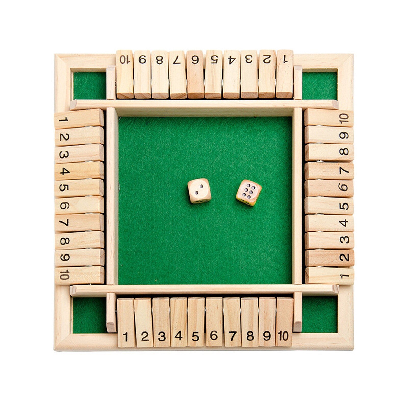 Sloot De Doos Dobbelstenen Bordspel 4 Zijdig 10 Aantal Houten Flappen & Dices Spel Voor 4 Persoon Pub bar Feestartikelen