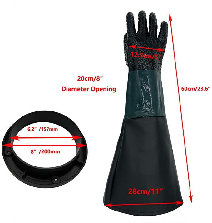 Guantes HOLDWIN de chorro de arena guante de chorro de arena de 60cm con partes de gabinete de chorro de arena de anillos O