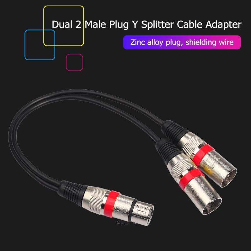 3Pin XLR Female Jack to Dual 2 Male Plug Y Splitter 30cm Adapter Cable Wire