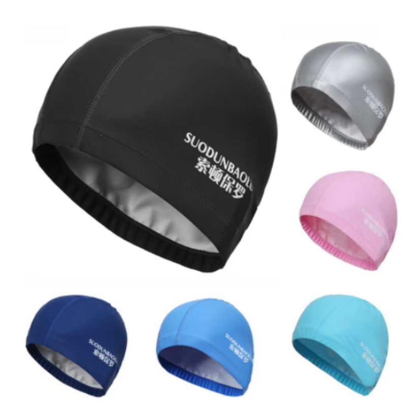 Accesorios de natación para adultos y hombres, gorro de tela de poliuretano impermeable, elástico, protección de orejas, pelo largo, deportes, gorro de piscina
