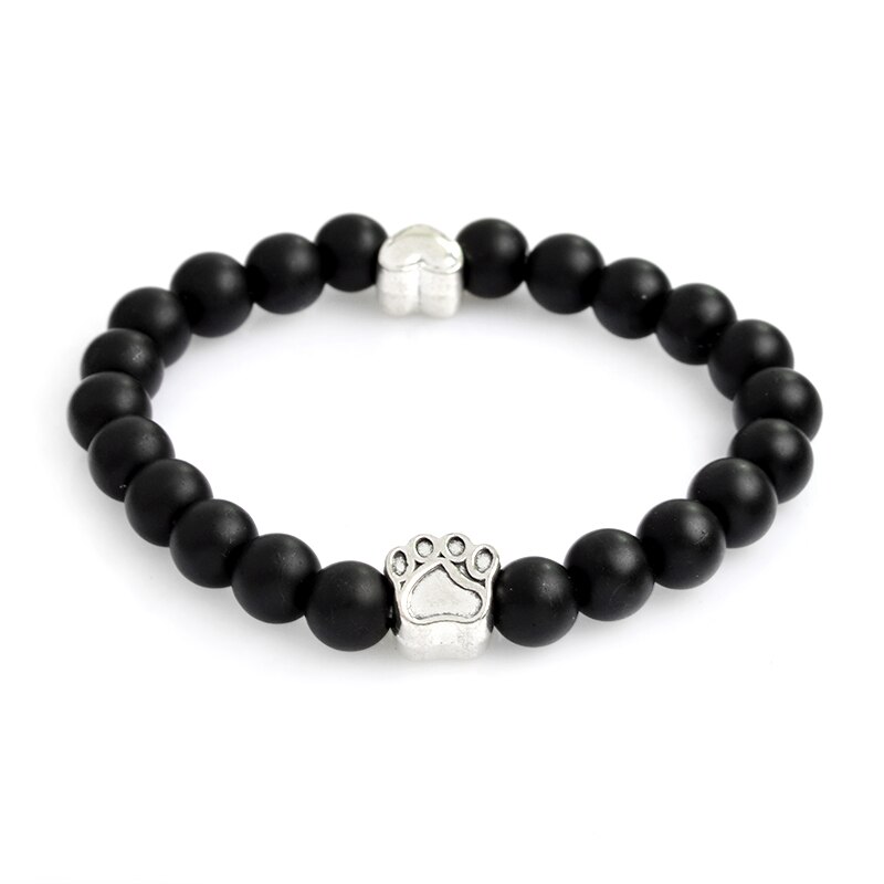 Joyería QIHE pequeño Anitique amuleto de pata pulsera de piedra Memorial para mascotas gato amantes de los perros de la joyería para hombres mujeres Unisex: matt