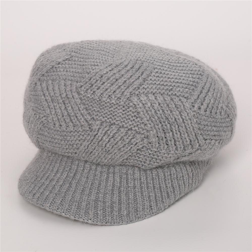 Chapeaux en laine tricotée Skullies, 1 pièce, bonnets de cyclisme en plein air en poils de lapin pour femmes, visières chaudes en polaire, couleur unie